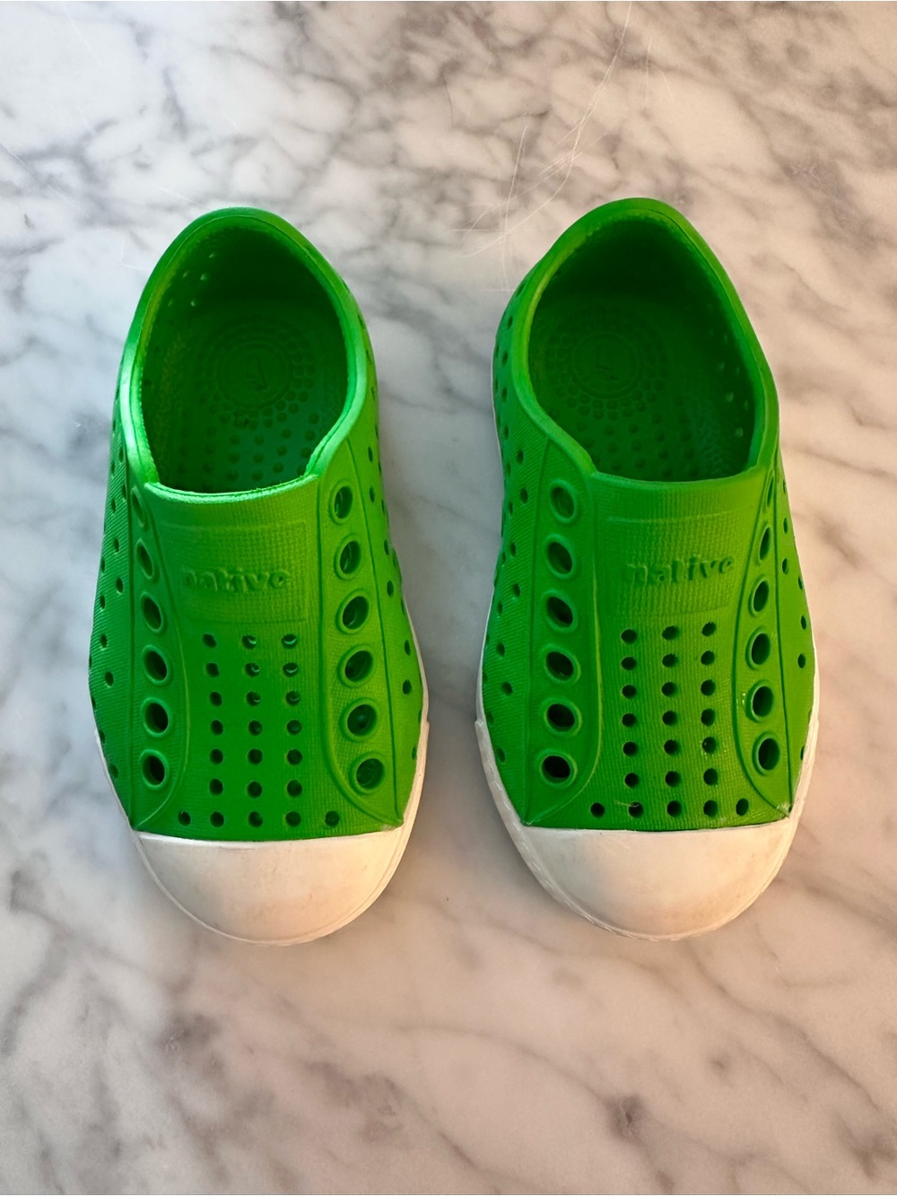 Native Kids Water Slip-On Shoes in Bright Green with White Toecap size C5